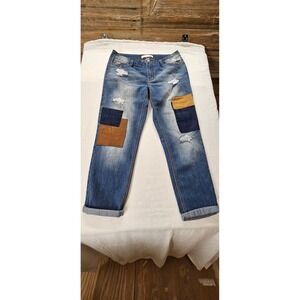 1946 Denim Contemporary Distressed Patchwork Boyfriend Jeans Blue Size 14